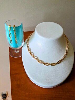Gold Tone Necklace Rhinestones Embellished and Silver Gold Plated Earrings Links